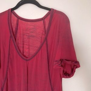 We The Free Burgundy Oversized Slouchy V-Neck Tee